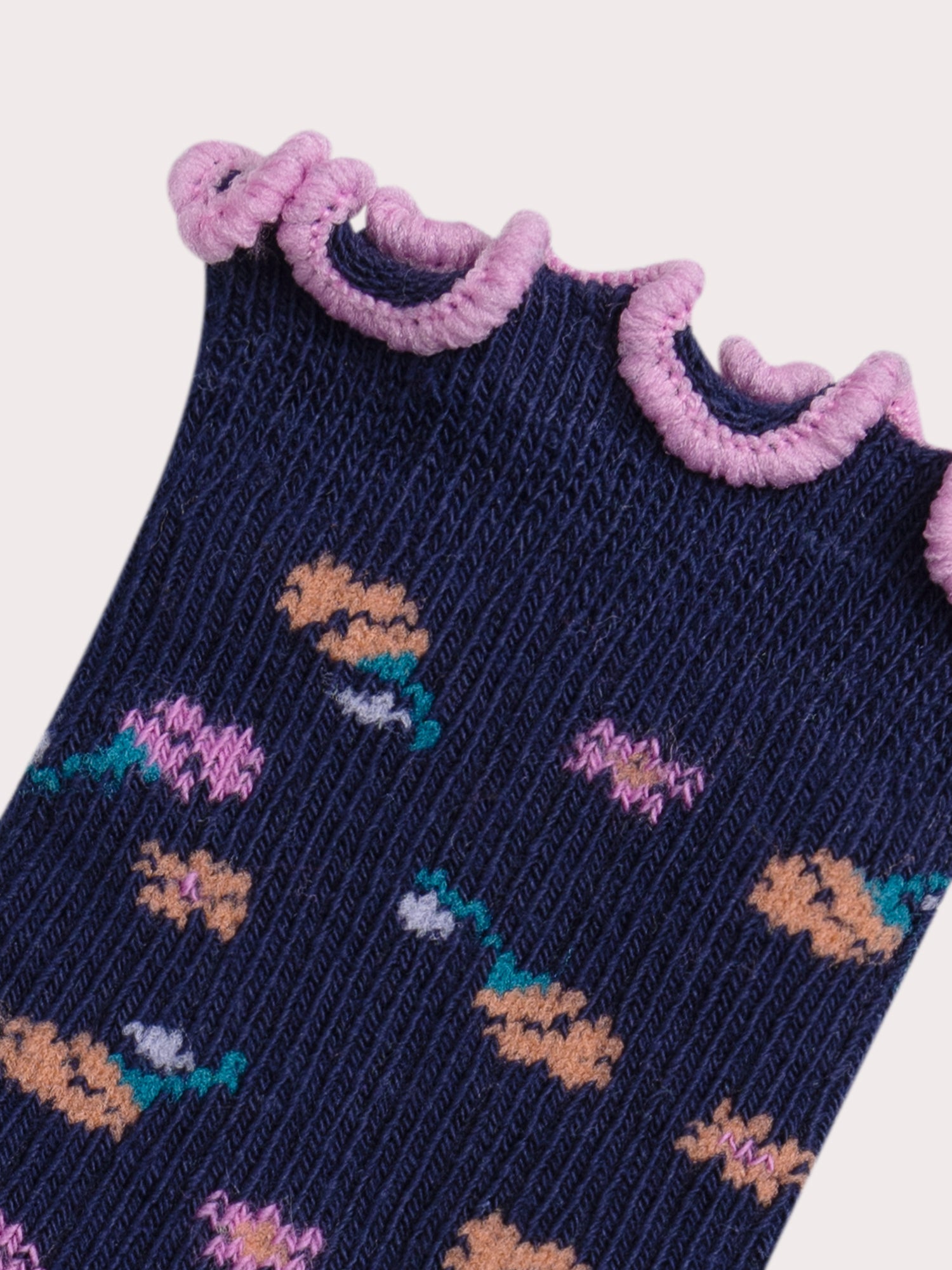 Chaussettes marines côtelées à fleurs pour bébé fille