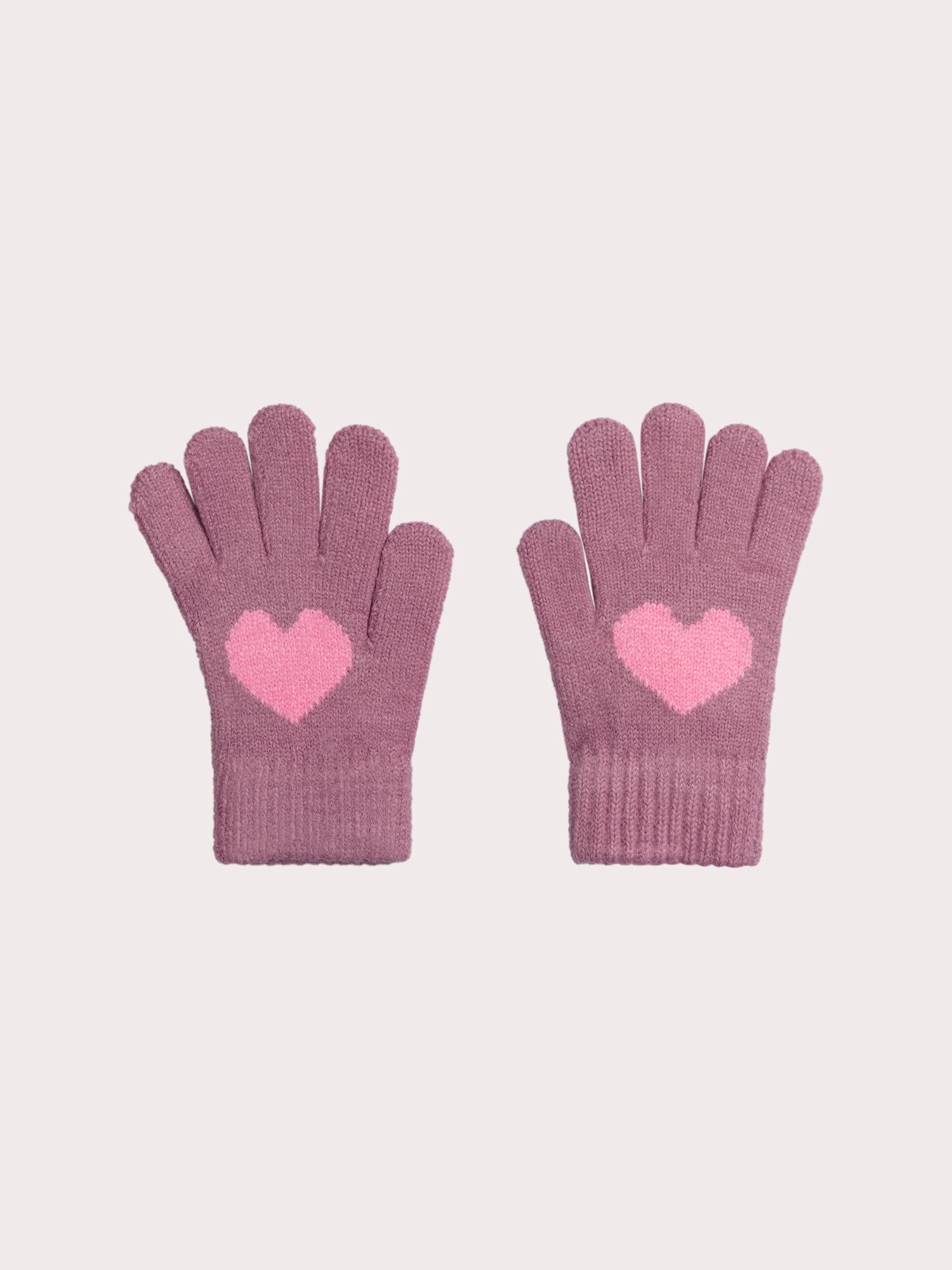 Gants violet en tricot à coeurs pour fille
