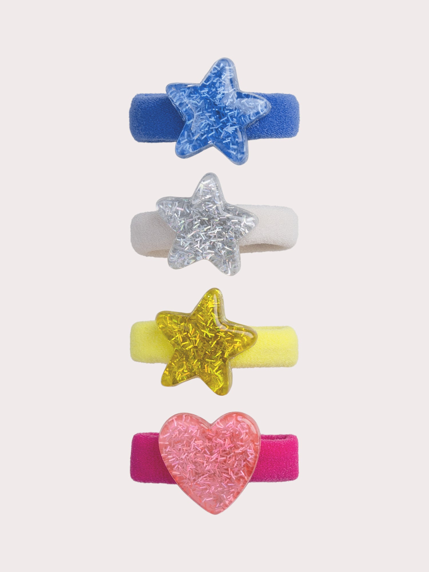 Lot de 4 petits élastiques cœurs et étoiles multicolores pour fille